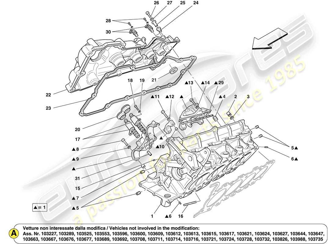 ferrari california (usa) rechter zylinderkopf ersatzteildiagramm