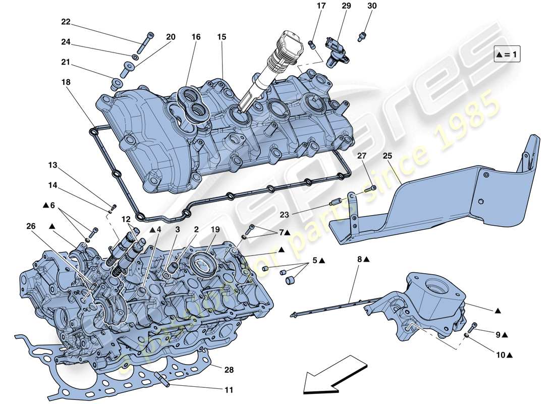 ferrari 458 spider (rhd) linker zylinderkopf teilediagramm