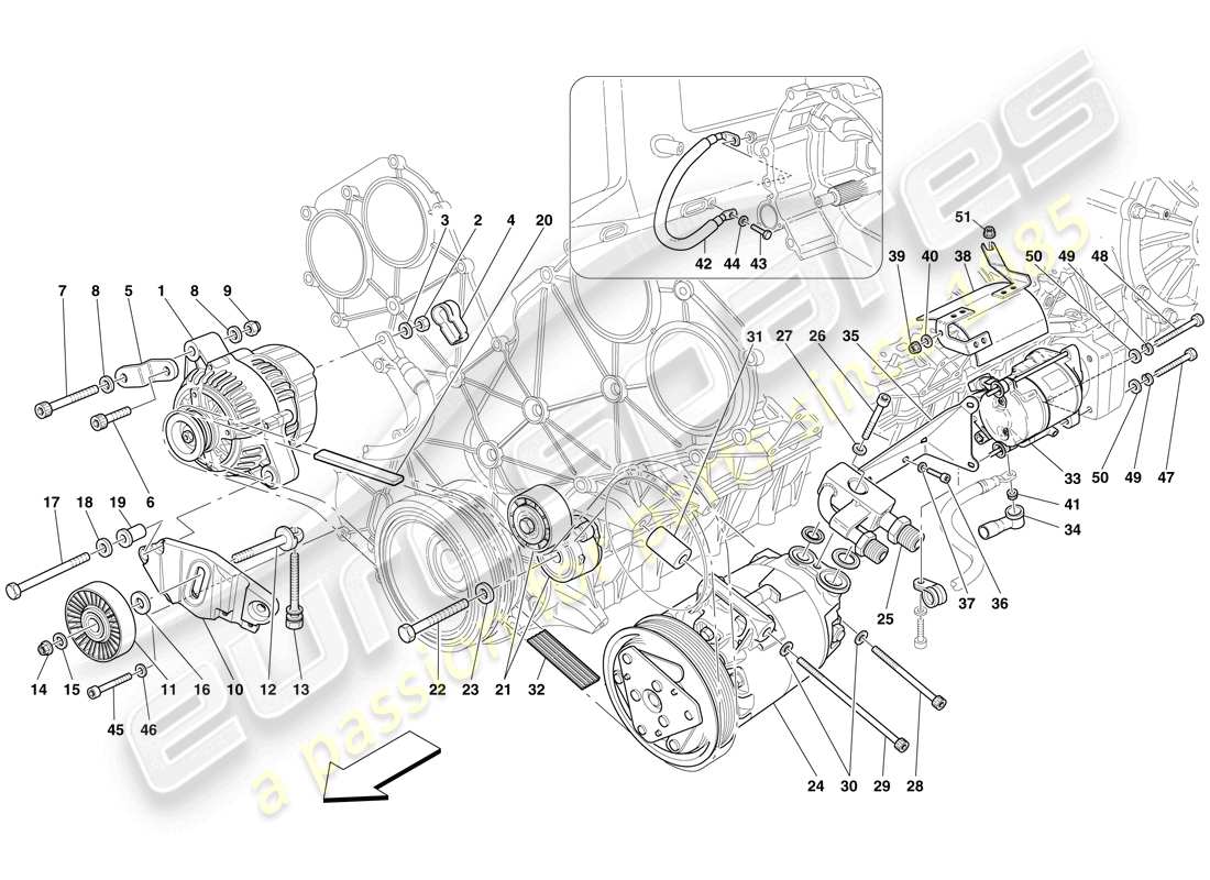 maserati mc12 lichtmaschine, anlasser und a/c-kompressor teilediagramm