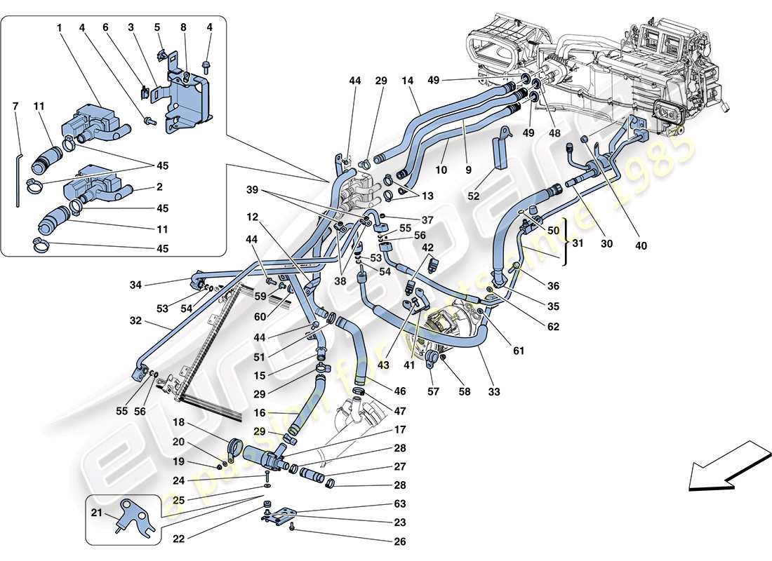 ferrari ff (rhd) klimaanlage - wasser und freon teilediagramm