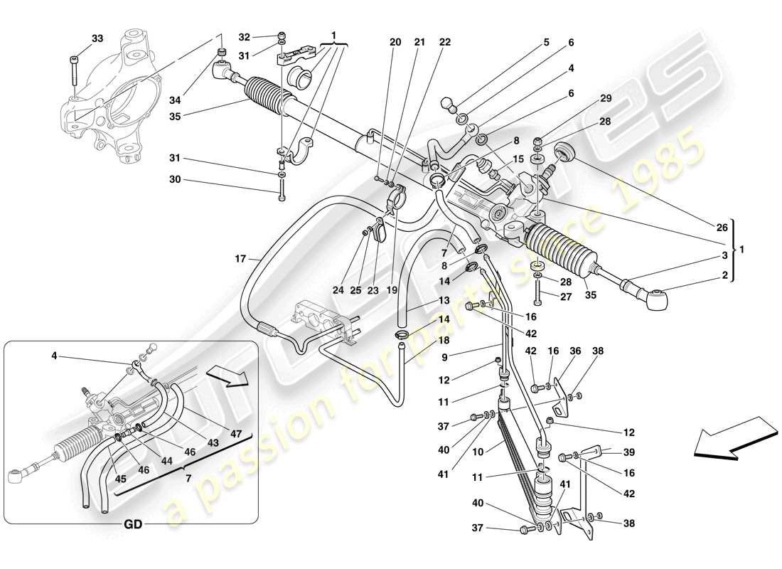 ferrari f430 scuderia spider 16m (europe) hydraulisches servolenkungsgehäuse und serpentinenspule – teilediagramm