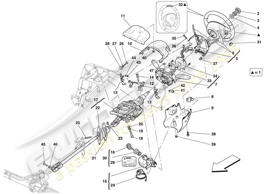 ferrari 599 gto (rhd) lenksteuerung teilediagramm
