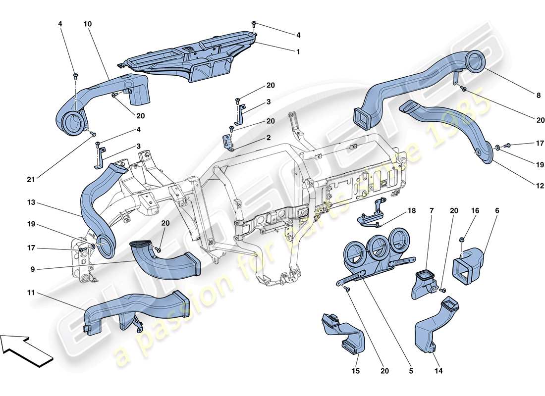 ferrari ff (rhd) armaturenbrett-luftkanäle ersatzteildiagramm