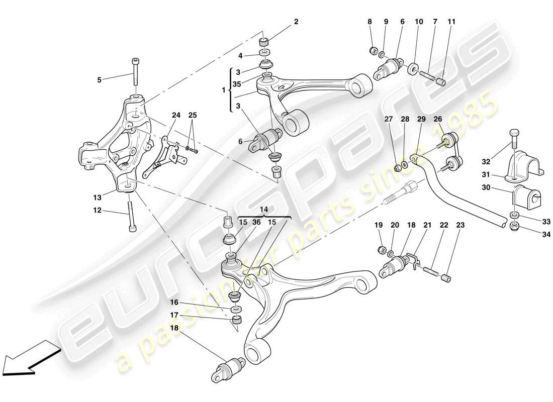 ferrari 599 sa aperta (usa) vordere aufhängung - lenker und stabilisator teilediagramm