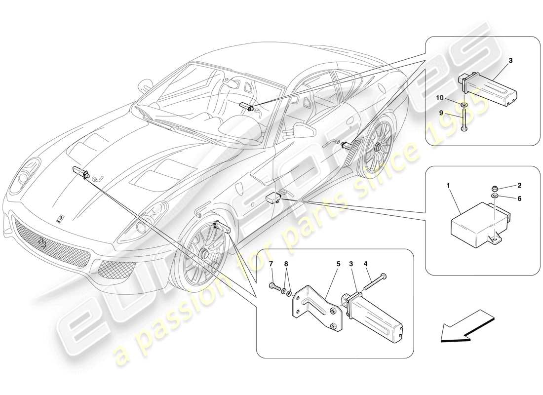 ferrari 599 gto (rhd) reifendrucküberwachungssystem teilediagramm