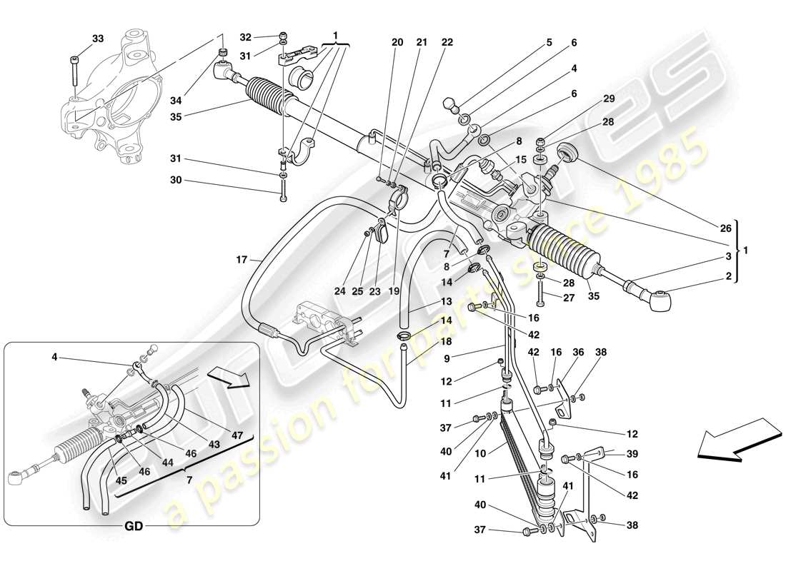 ferrari f430 scuderia (usa) hydraulisches servolenkungsgehäuse und serpentinenspule – teilediagramm