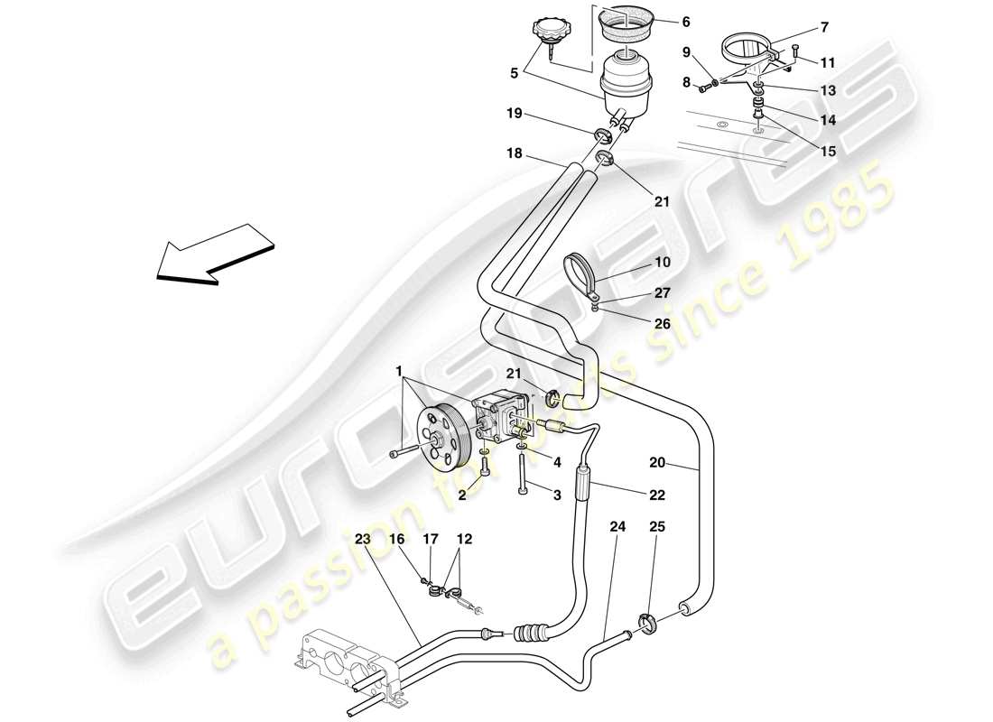 ferrari f430 scuderia (europe) servolenkungspumpe und vorratsbehälter – teilediagramm