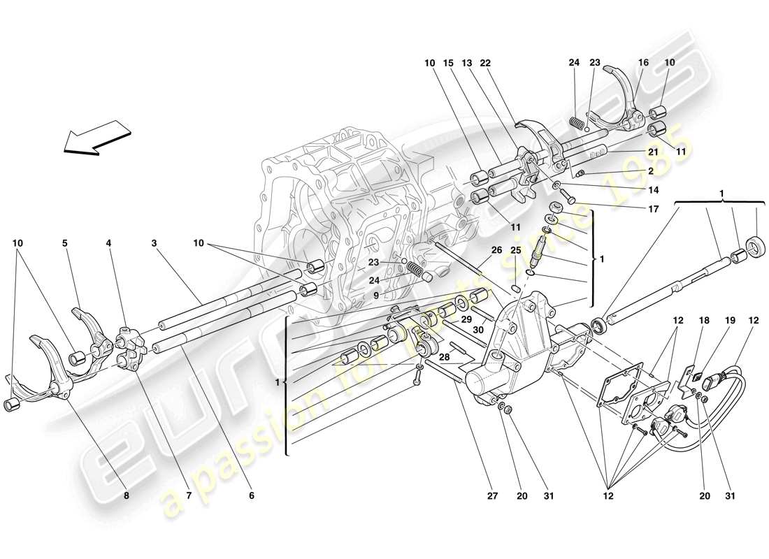 ferrari 599 sa aperta (europe) interne getriebesteuerungen teilediagramm