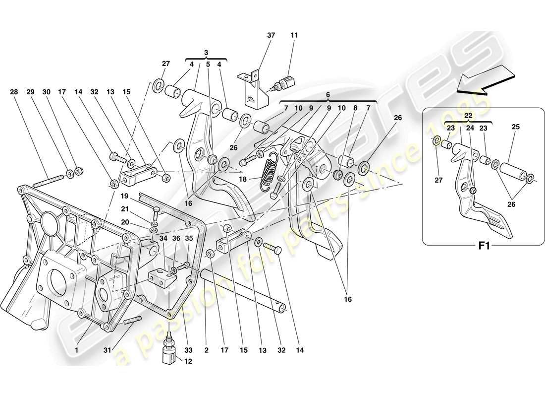 ferrari f430 coupe (rhd) pedalboard teilediagramm