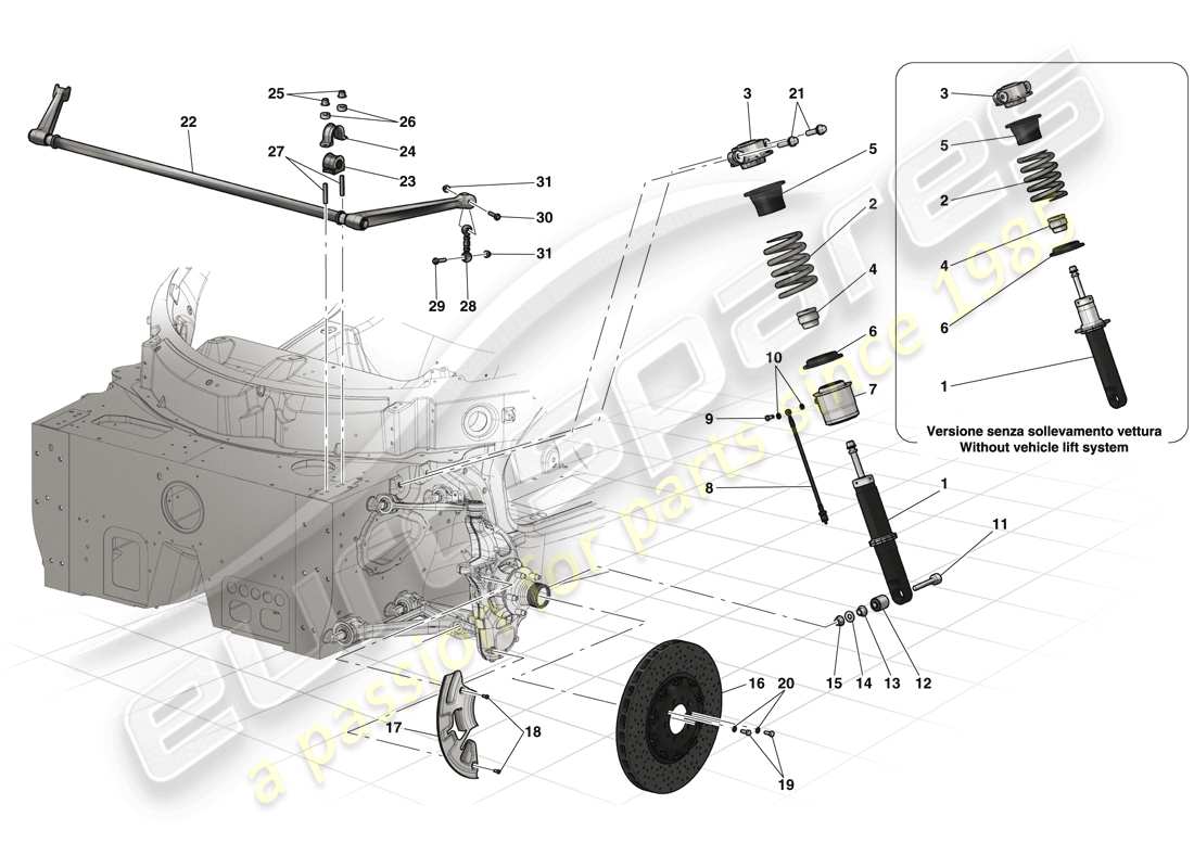 ferrari laferrari (usa) vorderradaufhängung – stoßdämpfer und bremsscheibe teilediagramm