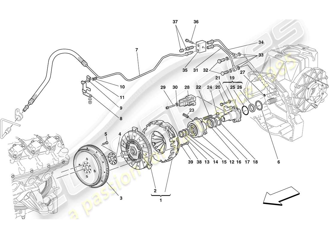 ferrari f430 coupe (rhd) kupplung und steuerung teilediagramm