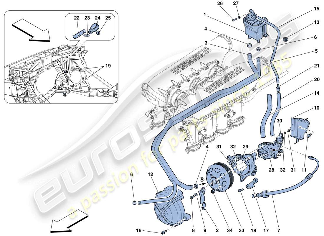 ferrari 458 speciale aperta (rhd) servolenkpumpe und reservoir teilediagramm