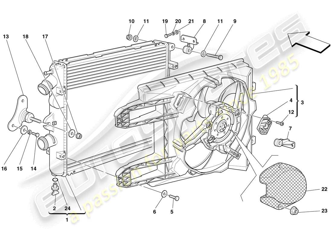 ferrari f430 scuderia (rhd) teilediagramm für kühlsystemkühler