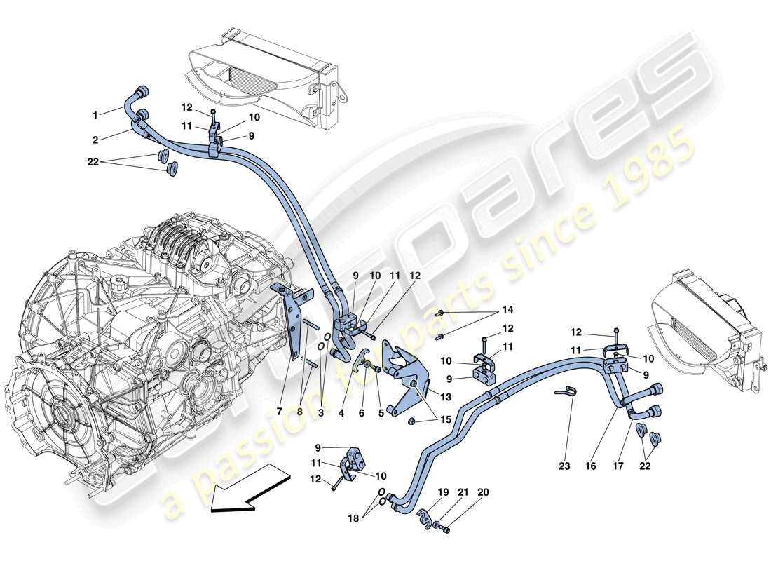 ferrari 458 spider (rhd) getriebeöl-schmierung und kühlsystem teilediagramm