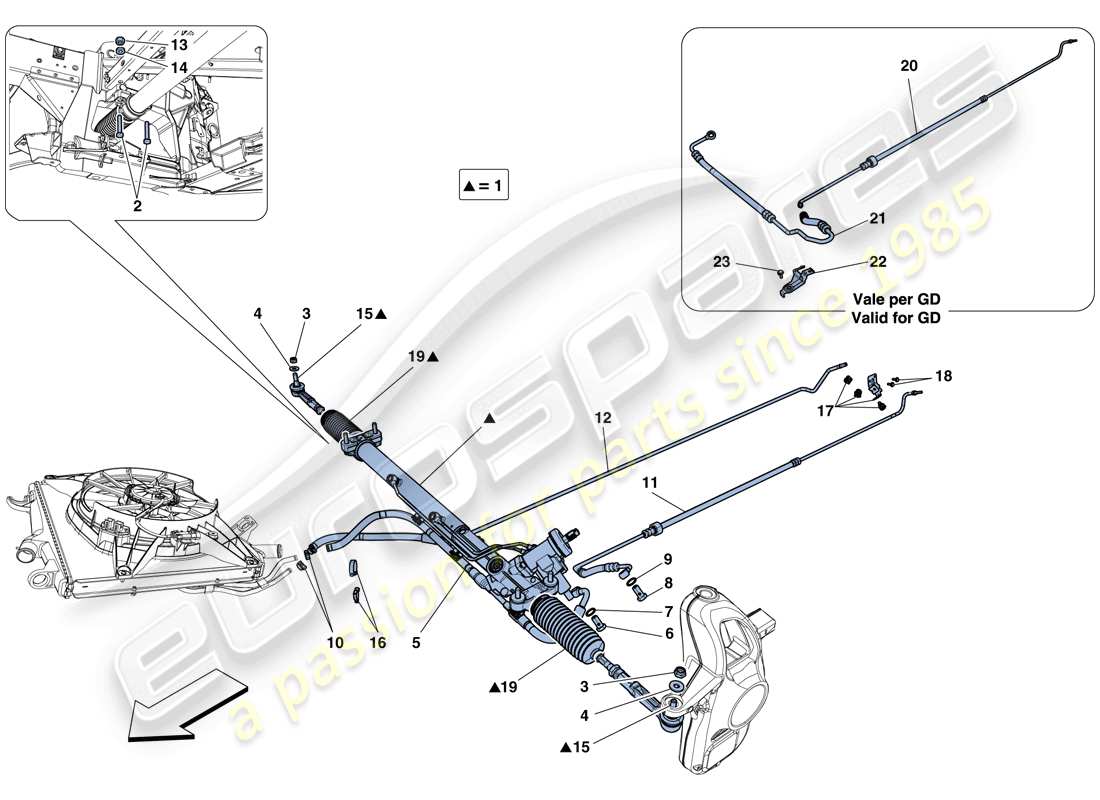 ferrari 458 spider (rhd) hydraulisches servolenkungskasten teilediagramm