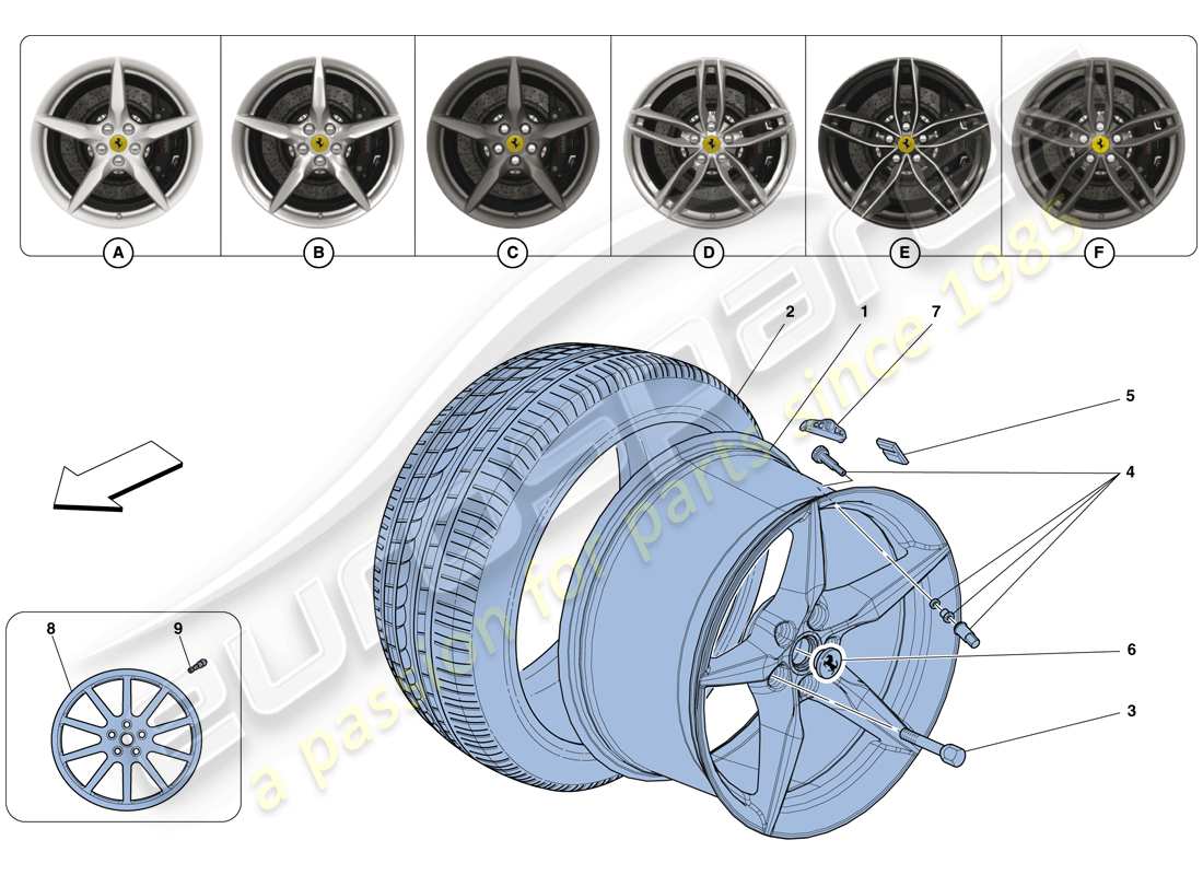 ferrari 488 gtb (rhd) räder teilediagramm