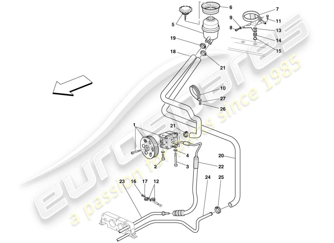 ferrari f430 scuderia (rhd) servolenkungspumpe und vorratsbehälter – teilediagramm