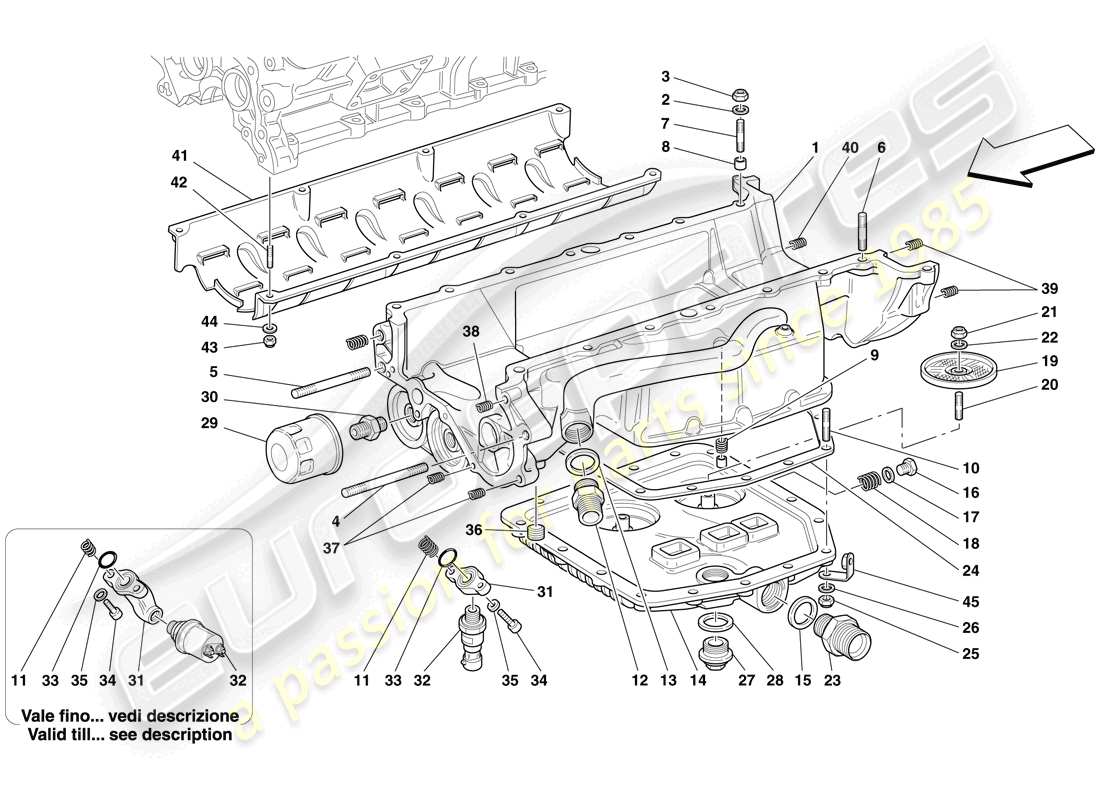 ferrari 612 scaglietti (rhd) schmierung - ölwanne und filter ersatzteildiagramm