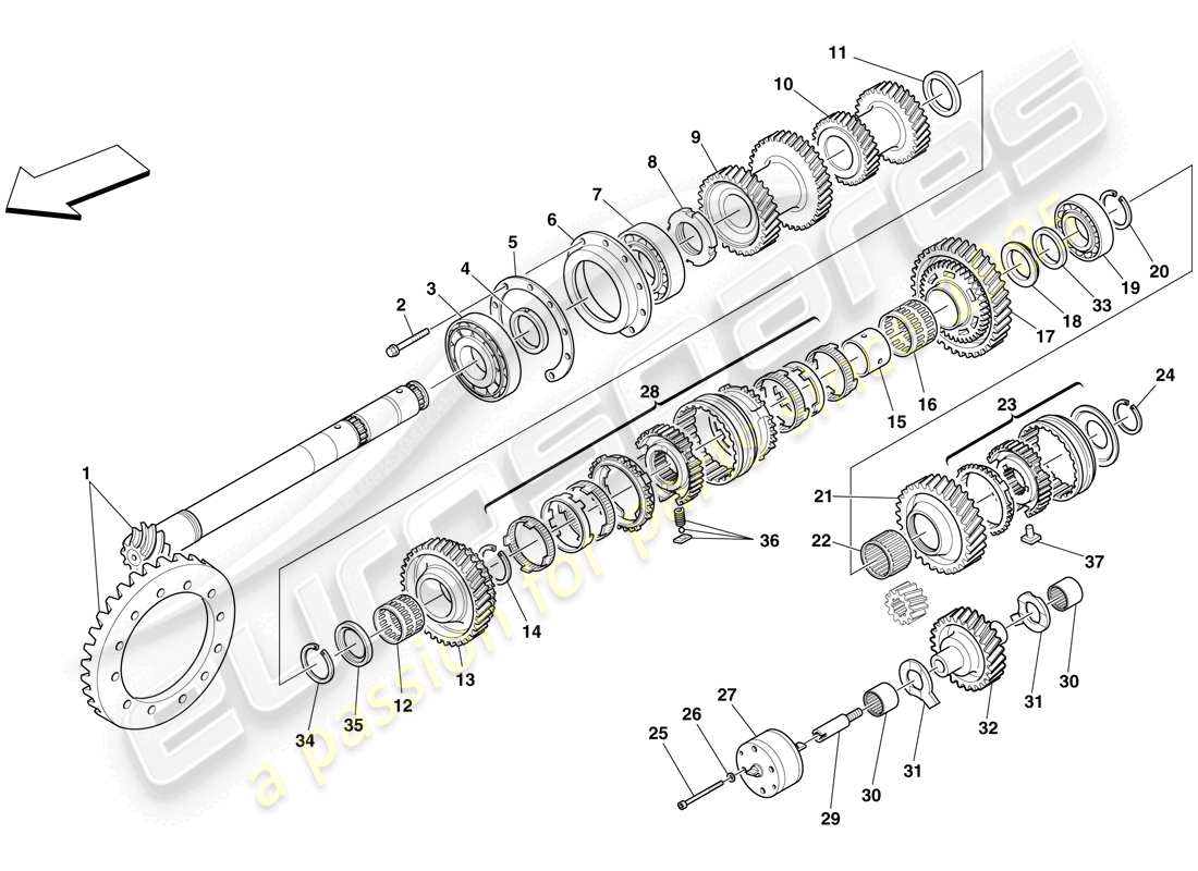 ferrari f430 scuderia (rhd) sekundärwellenzahnräder ersatzteildiagramm
