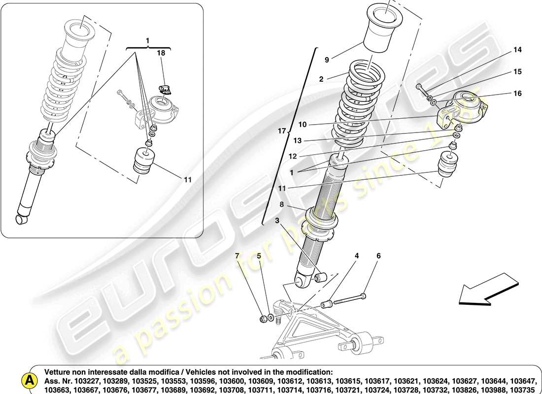 ferrari california (rhd) vordere stossdämpferkomponenten teilediagramm