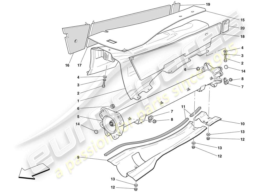 ferrari 612 sessanta (usa) motor-/getriebeanschlussrohr und isolierung ersatzteildiagramm