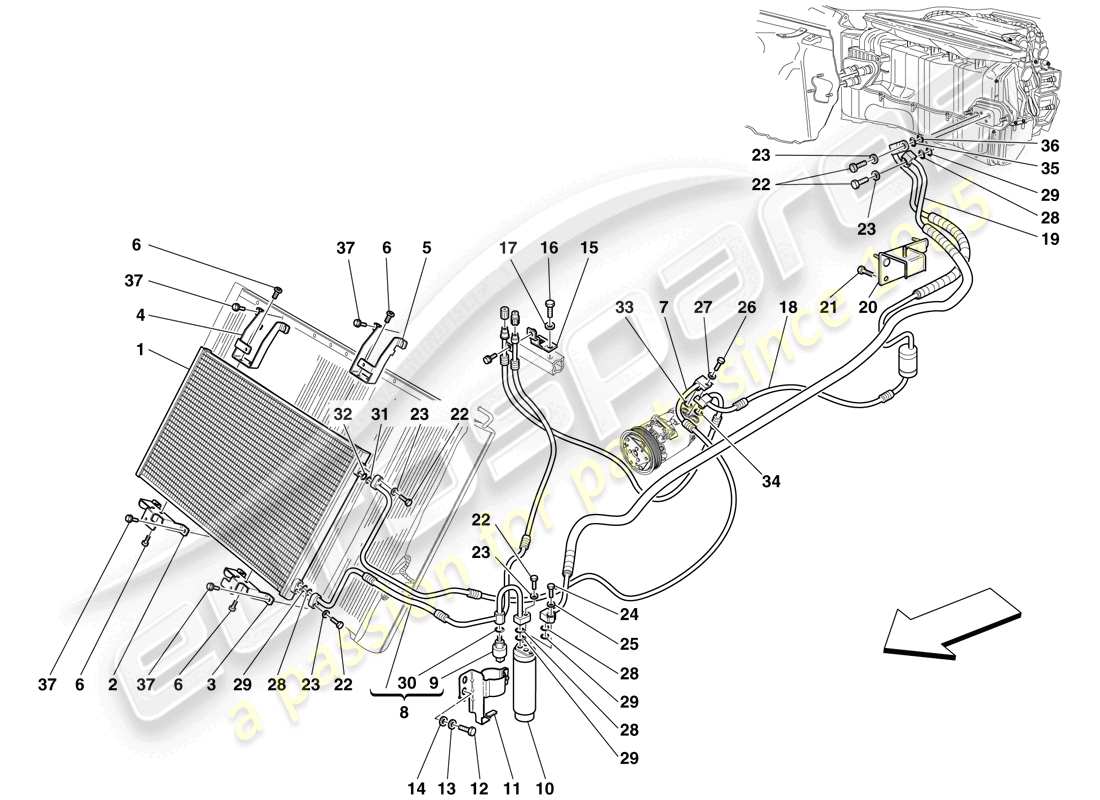 ferrari 599 gtb fiorano (europe) ac-system – freon-rohre teilediagramm