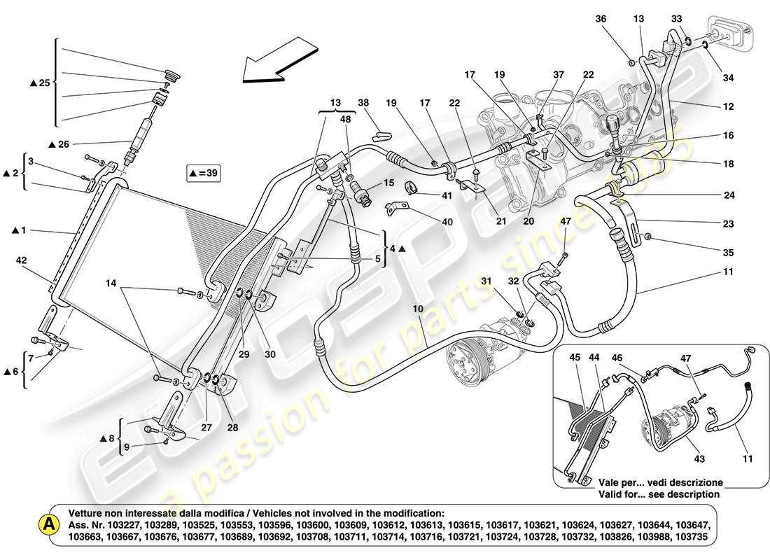 ferrari california (europe) klimaanlage: komponenten im motorraum ersatzteildiagramm