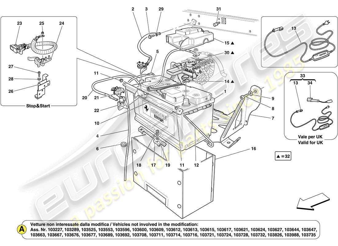 ferrari california (europe) batterie teilediagramm