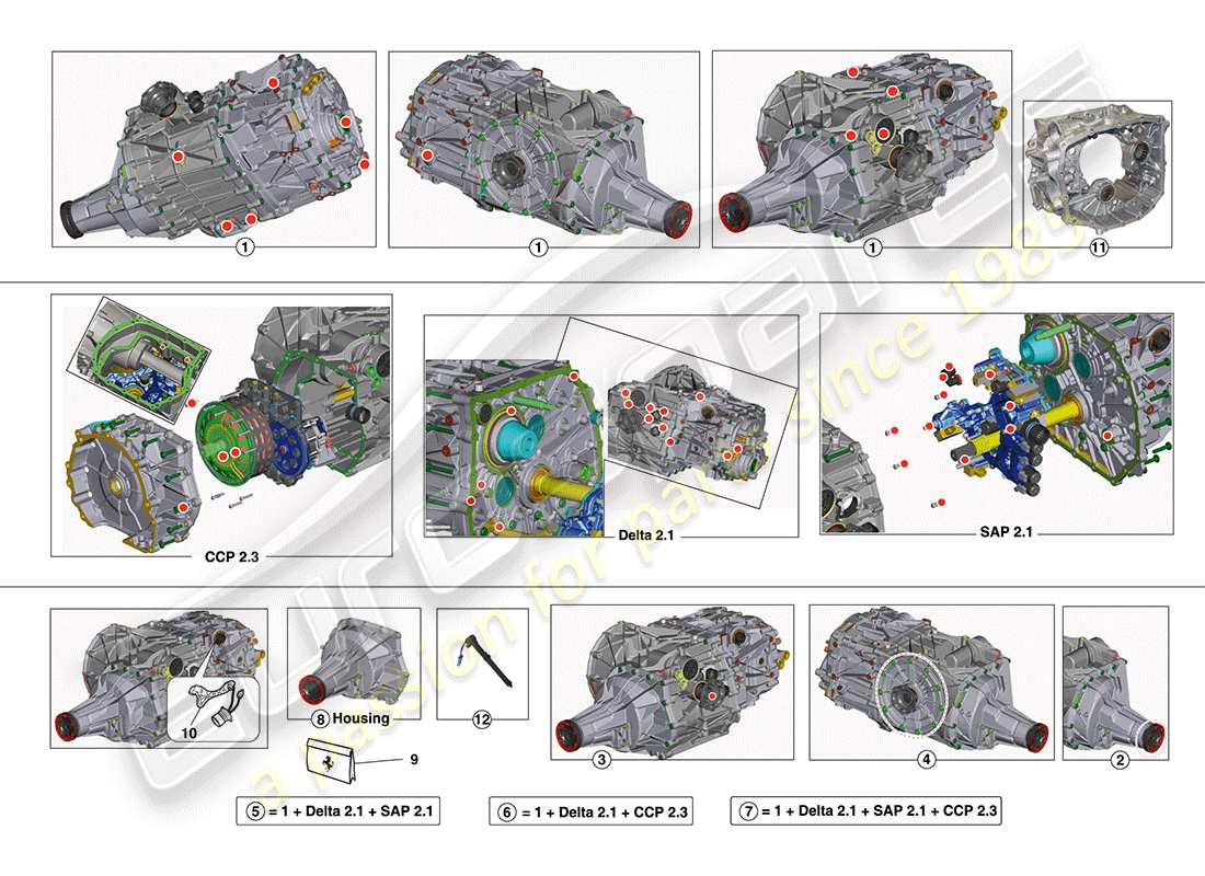 ferrari california (europe) getriebe-reparatursatz teilediagramm