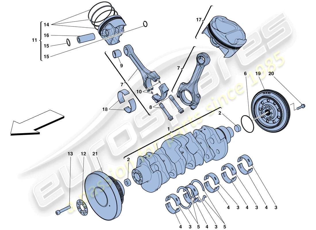 ferrari 488 spider (usa) kurbelwelle - pleuelstangen und kolben - teilediagramm