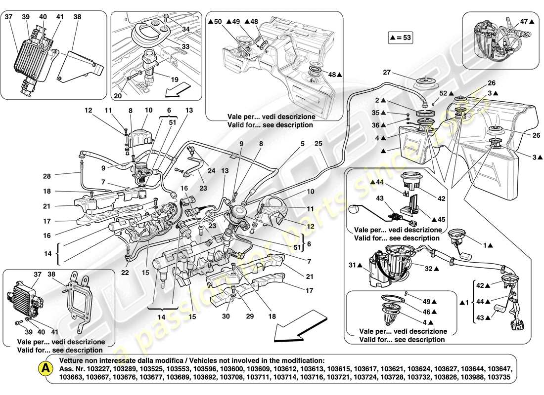 ferrari california (europe) kraftstoffpumpe und verbindungsrohre teilediagramm