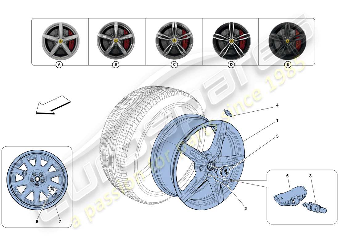 ferrari gtc4 lusso (rhd) räder ersatzteildiagramm