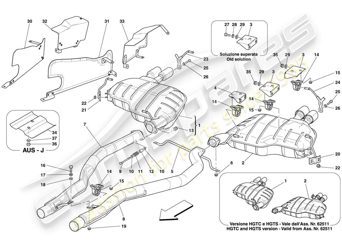 ferrari 612 sessanta (usa) hinteres auspuffsystem teilediagramm