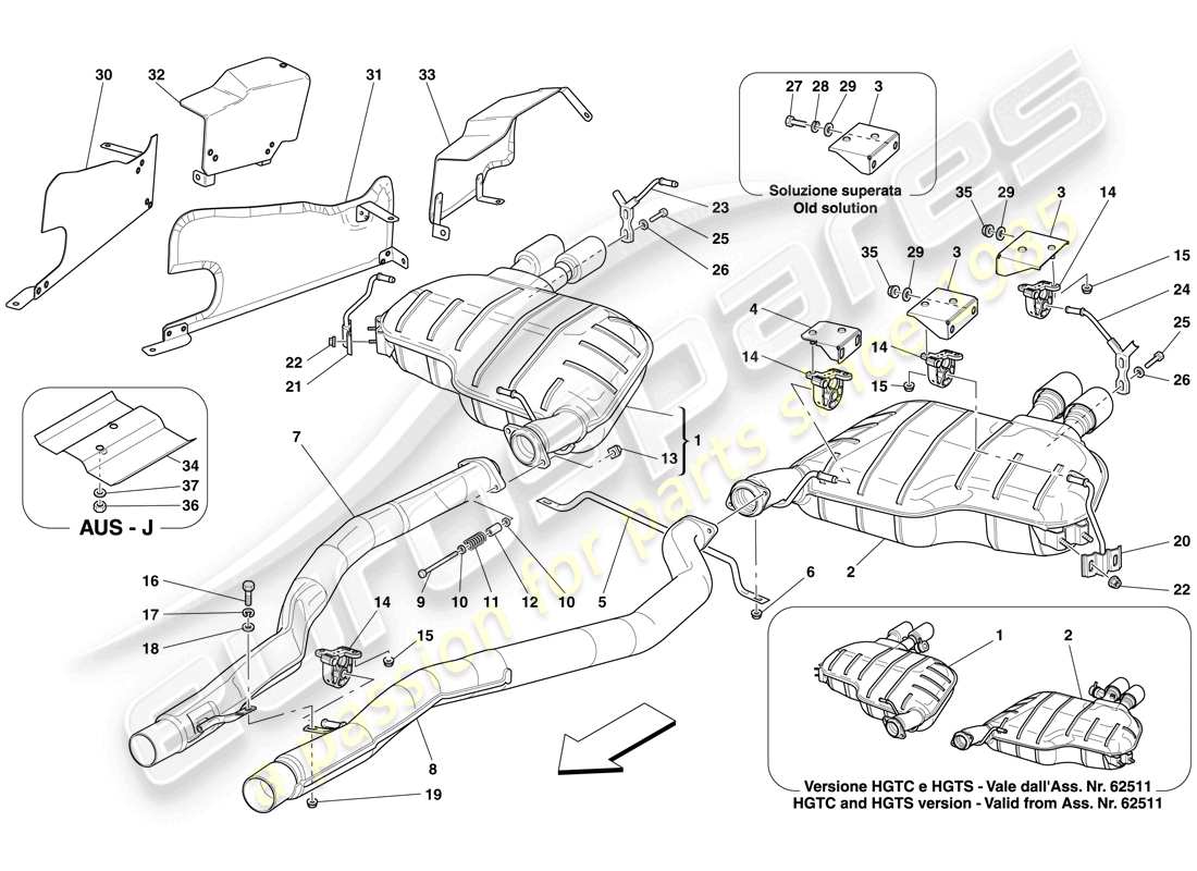 ferrari 612 sessanta (europe) hinteres auspuffsystem teilediagramm