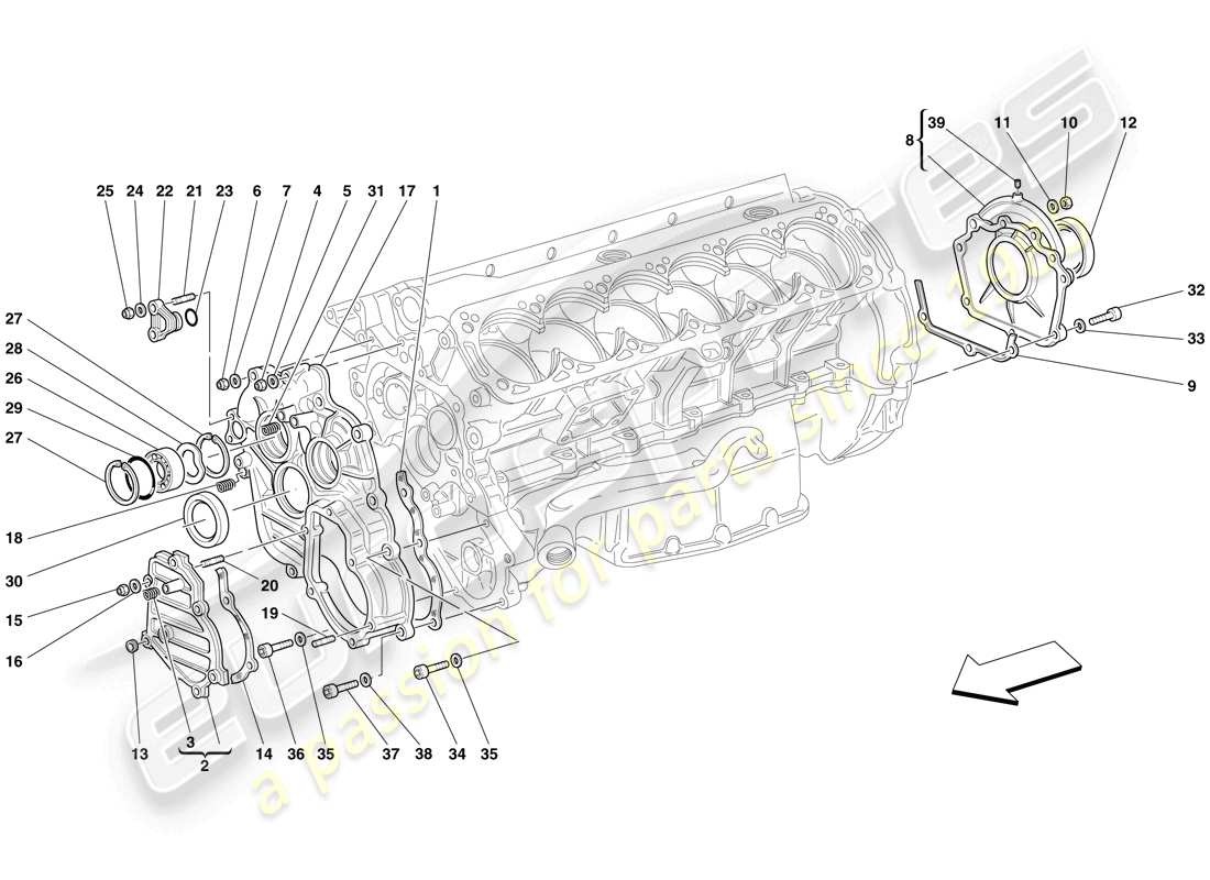 ferrari 612 sessanta (europe) kurbelwelle - abdeckungen ersatzteildiagramm