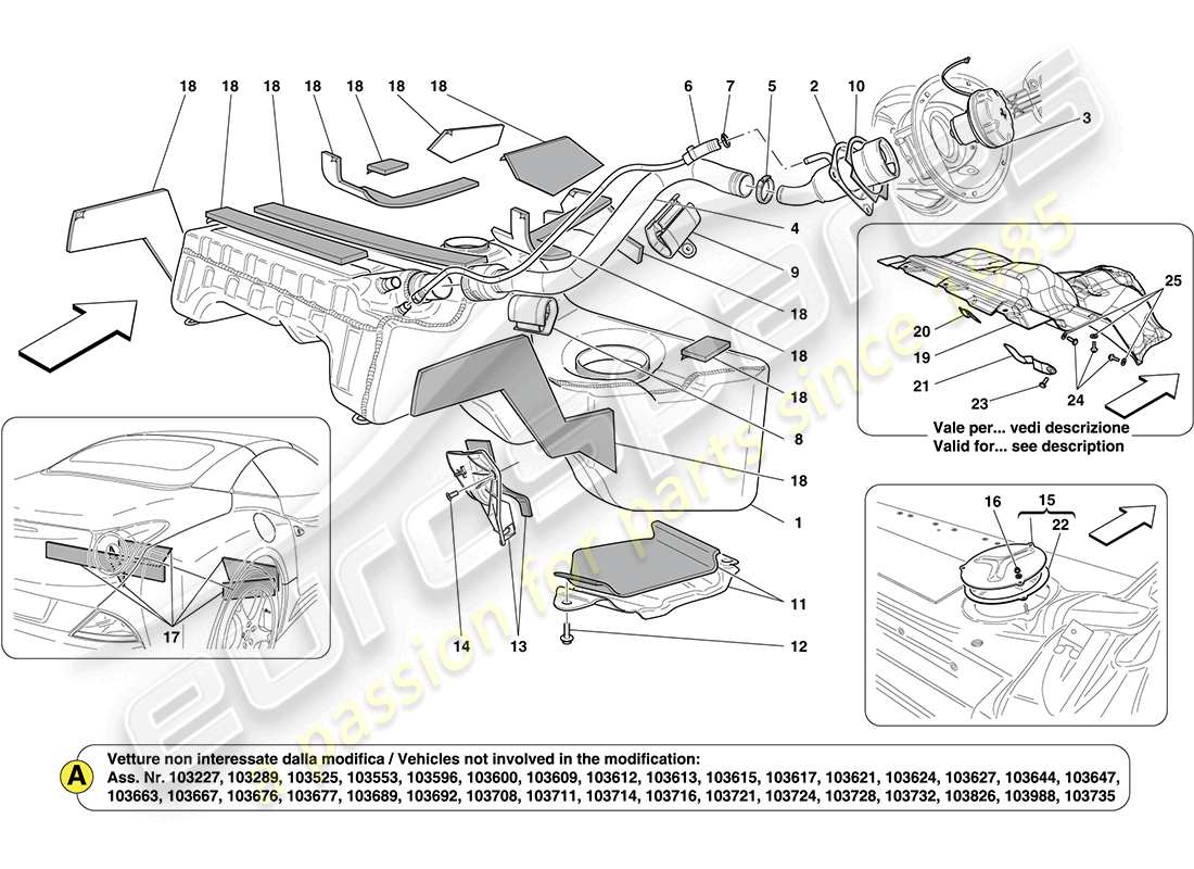 ferrari california (europe) treibstofftank teilediagramm