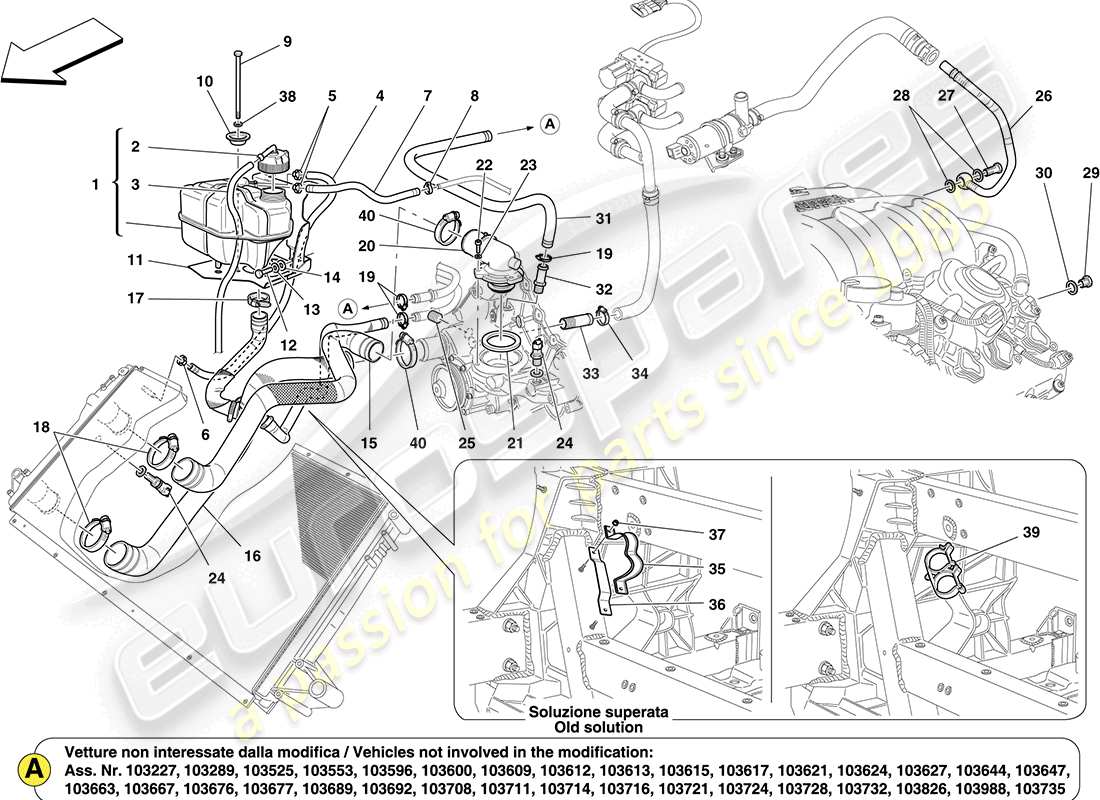ferrari california (europe) kühlung: sammelbehälter und rohre teilediagramm