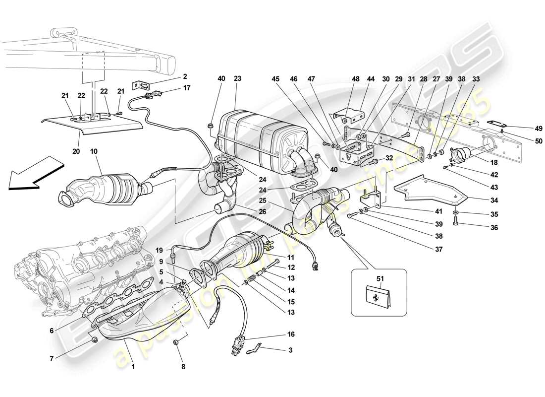 ferrari f430 scuderia (europe) rennauspuffanlage teilediagramm