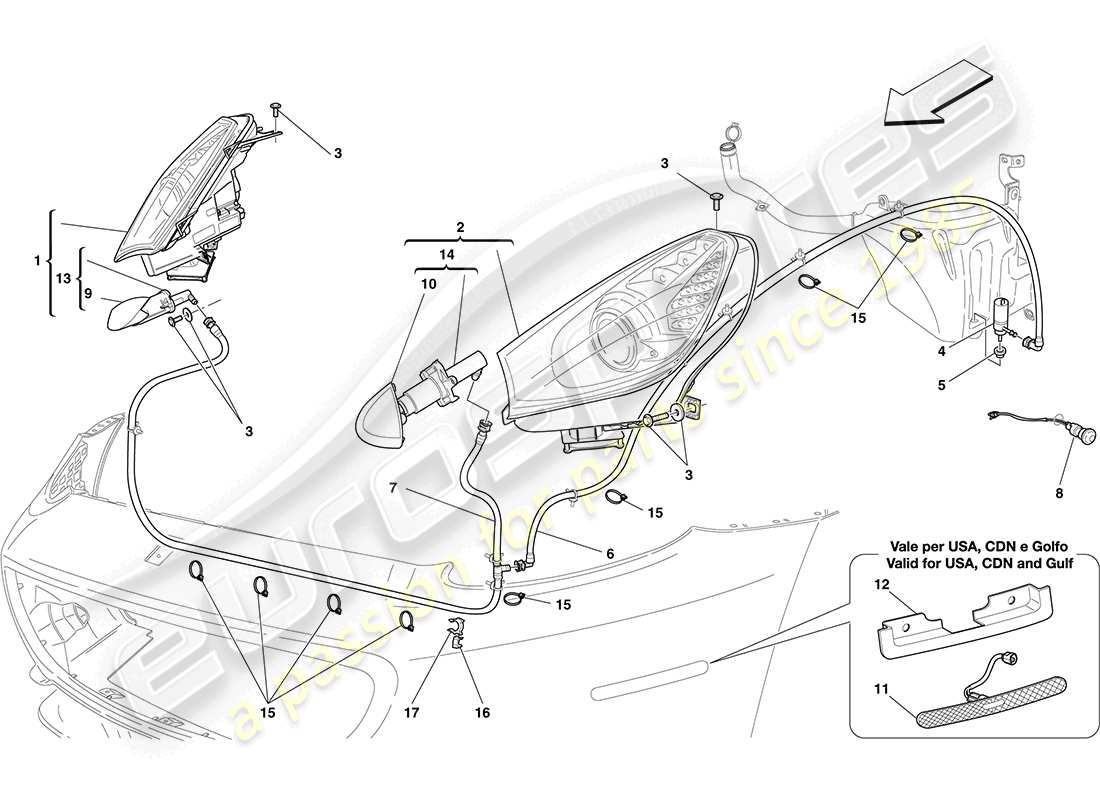 ferrari california (europe) scheinwerfer teilediagramm
