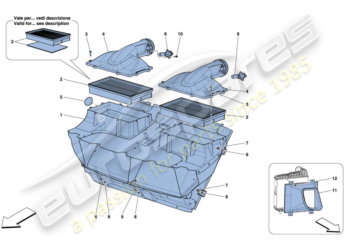 ferrari gtc4 lusso t (rhd) luftfilter, lufteinlass und kanäle teilediagramm