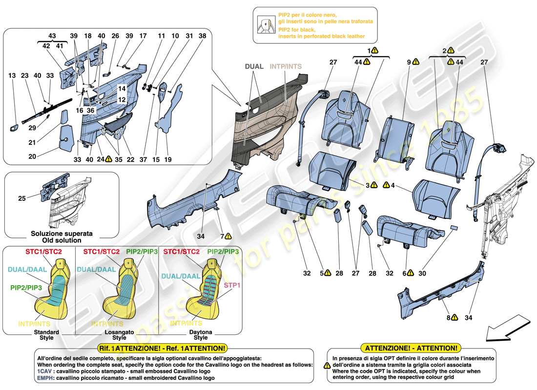 ferrari gtc4 lusso (rhd) rücksitz – sicherheitsgurte – innenausstattung teilediagramm