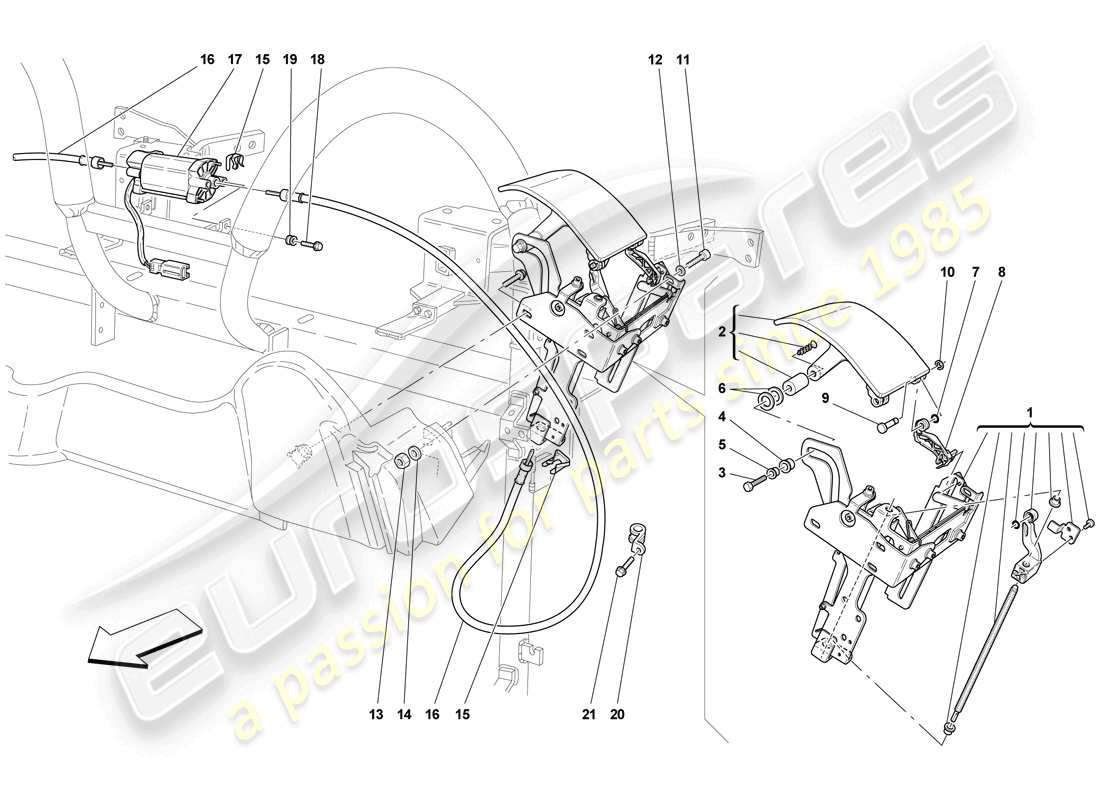 ferrari f430 scuderia (rhd) dachsteuerung und klappen teilediagramm