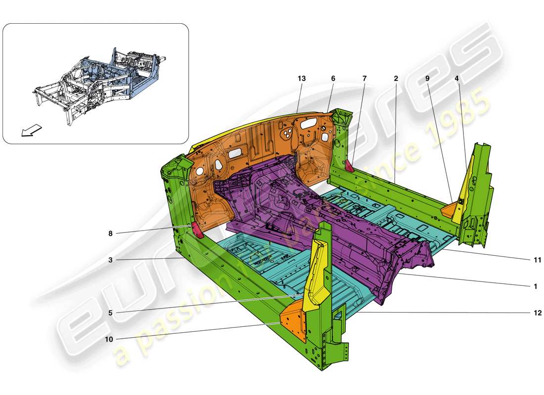 ferrari california t (europe) strukturen und elemente, fahrzeugmitte teilediagramm