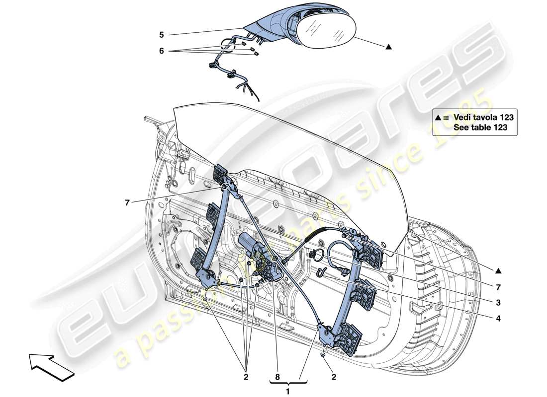ferrari california t (europe) türen - elektrische fensterheber und rückspiegel ersatzteildiagramm