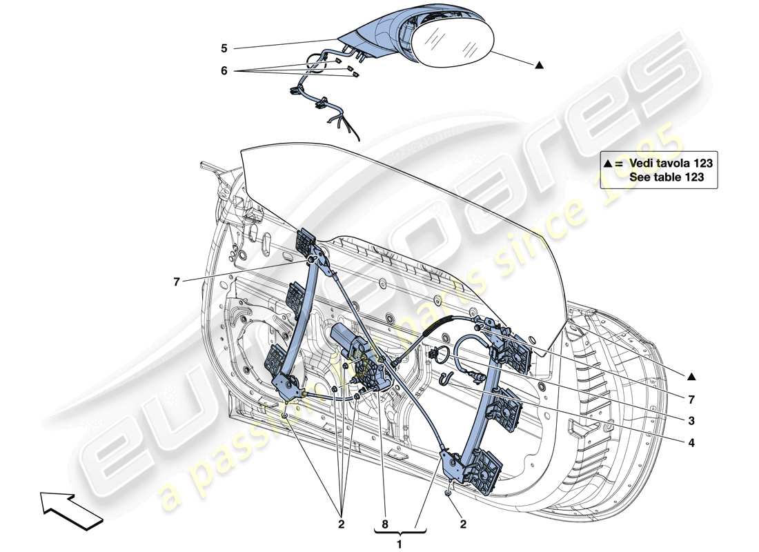 ferrari california t (europe) türen – elektrische fensterheber und rückspiegel teilediagramm