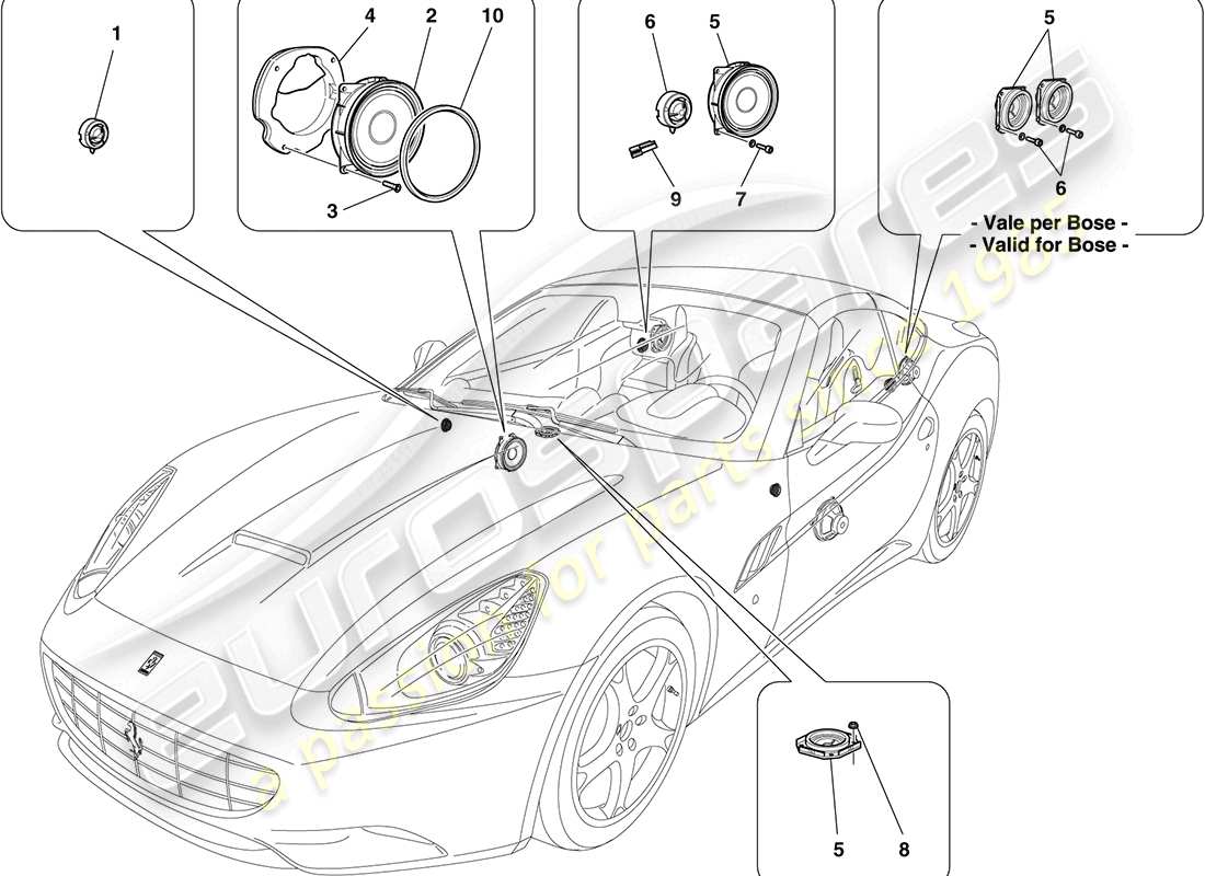 ferrari california (europe) audio-lautsprechersystem teilediagramm