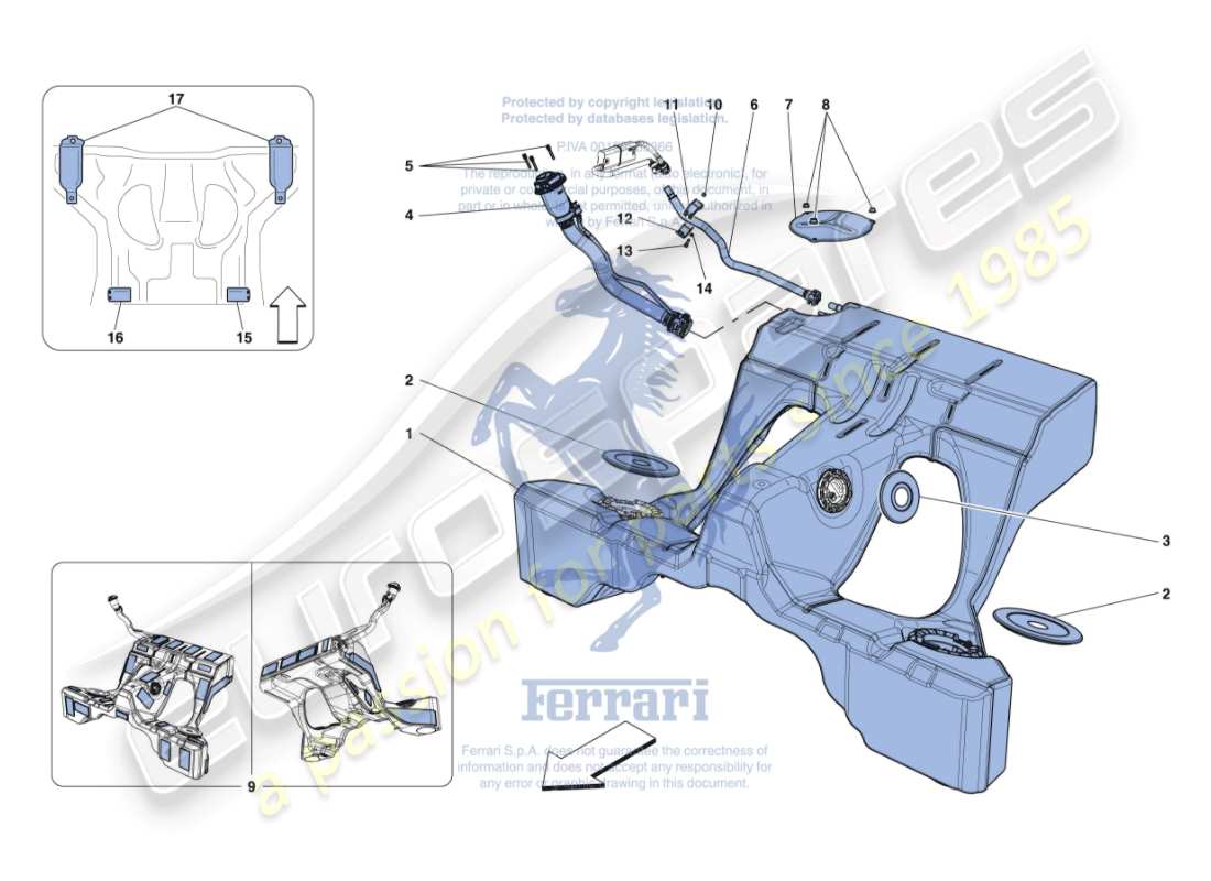 ferrari gtc4 lusso (rhd) kraftstofftank und einfüllstutzen teilediagramm