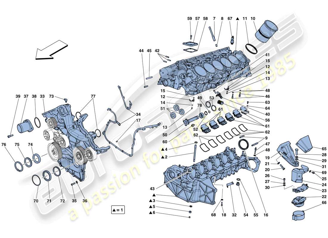 ferrari gtc4 lusso (rhd) kurbelgehäuse teilediagramm