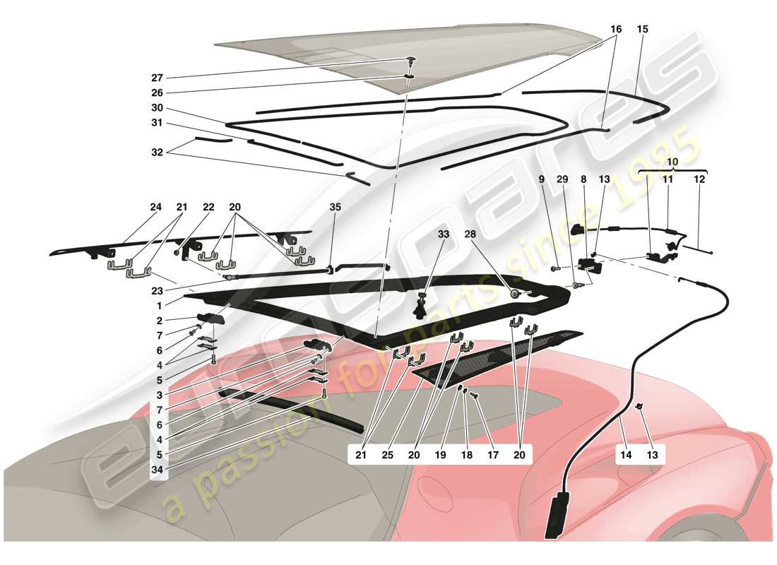ferrari laferrari (europe) motorraumdeckel und entriegelungsmechanismus teilediagramm