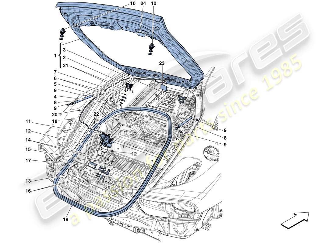 ferrari f12 berlinetta (rhd) hintere klappe und öffnungsmechanismus teilediagramm